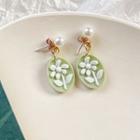 Flower Faux Pearl Resin Dangle Earring 1 Pair - Earrings - Green - One Size