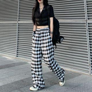 Plaid Straight Fit Pants / Short-sleeve Shirt