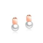 Elegant Temperament Plated Rose Gold Geometric Pearl 316l Stainless Steel Stud Earrings Rose Gold - One Size
