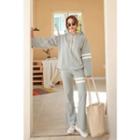 Set: Contrast-trim Hooded Top + Band-waist Pants