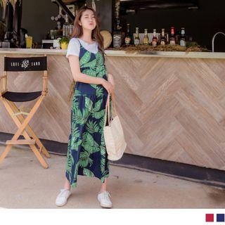 Leaf-print Spaghetti Strap Dress