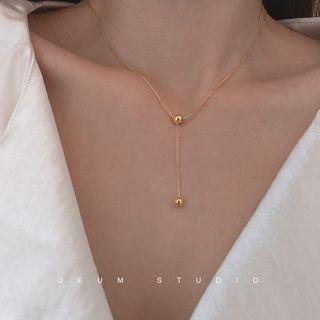 925 Sterling Silver Pendant Y Necklace 925 Silver - Necklace - Beaded - Gold - One Size