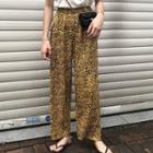 Leopard Print Wide Leg Pants Yellow - One Size
