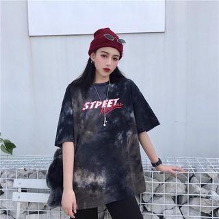 Short-sleeve Lettering Tie-dyed T-shirt