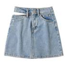 Cutout Denim A-line Mini Skirt