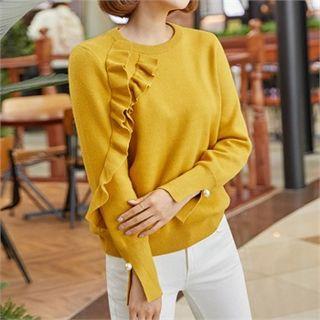 Ruffle-trim Lightweight Knit Top