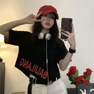 Asymmetrical Short-sleeve Lettering T-shirt