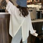 Plain Long-sleeve Split Back Shirt