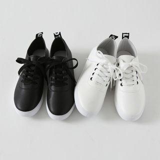 Oval-toe Pleather Sneakers