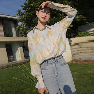 Long-sleeve Print Shirt Print - Yellow & Blue - One Size