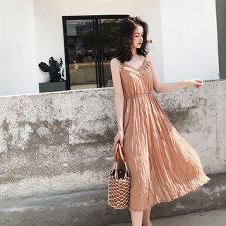 Sleeveless Drawstring-waist Ruffled Dress