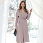 Belted Long-sleeve A-line Midi Dress