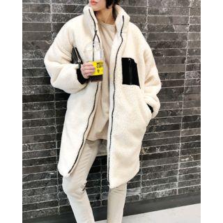 High-neck Sherpa Fleece Zip Coat Cream - One Size