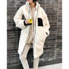 High-neck Sherpa Fleece Zip Coat Cream - One Size