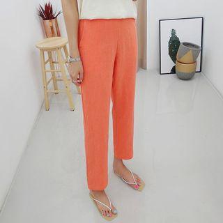 Elasticized-waist Linen Pants