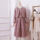 Set: Faux Pearl Tweed Jacket + Strapped A-line Tweed Dress