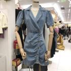 Collared Short-sleeve Button Denim Mini A-line Dress