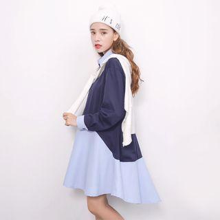 Mock Two-piece A-line Shirt Dress