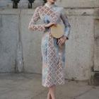 Long-sleeve Tie-dyed Lace Panel Qipao