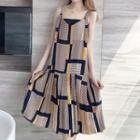 Patterned Sleeveless Midi Chiffon Dress