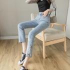 High-waist Slit Cropped Straight-leg Jeans