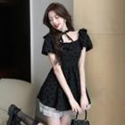 Two Tone Lace Ruffle A-line Mini Dress