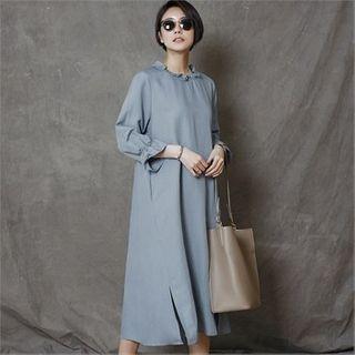 Frilled-neck Bell-cuff Long Drees
