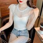 Cap-sleeve Lace Panel Knit Top