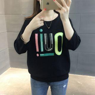 Lettering 3/4-sleeve Sweater