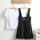 Set : Plain Short-sleeve T-shirt + Lace Up Sleeveless Dress