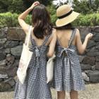 Open Back Checked Spaghetti Strap Dress