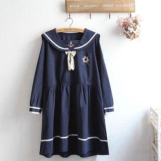 Long-sleeve Sailor Collared A-line Dress