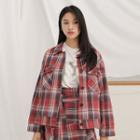 Pocket-detail Checked Jacket Red - One Size