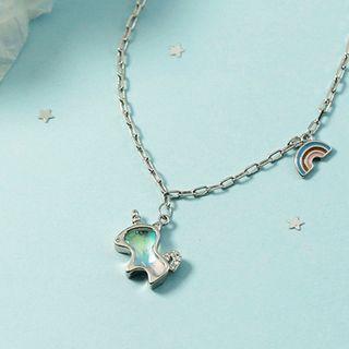 Unicorn Rhinestone Pendant Necklace Unicorn - Silver - One Size
