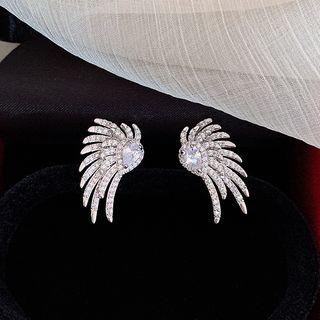 Rhinestone Wing Stud Earring 1 Pair - Silver - One Size