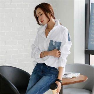 Distressed Denim Trim Shirt