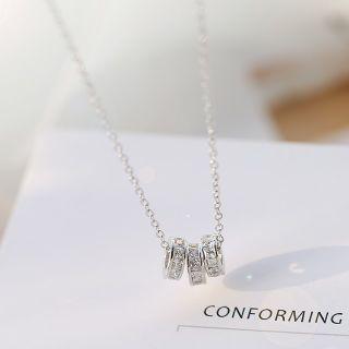 Rhinestone Ring Necklace Silver - One Size