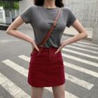 Set: Crew-neck Short-sleeve T-shirt + Denim Mini A-line Skirt