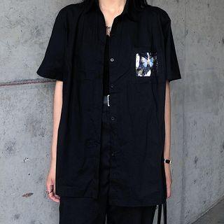 Short-sleeve Butterfly Print Shirt Butterfly - Black - One Size
