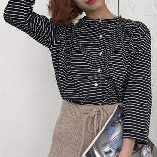 Striped Long-sleeve Buttoned T-shirt