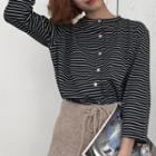 Striped Long-sleeve Buttoned T-shirt