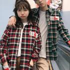 Couple Matching Applique Ring-detail Plaid Shirt