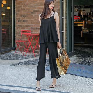 Set: Spaghetti-strap Top + Wide-leg Pants