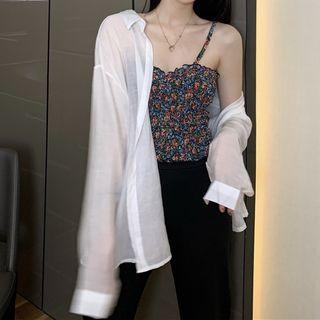 Floral Print Camisole Top / Light Shirt Jacket / Straight-fit Pants