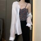 Floral Print Camisole Top / Light Shirt Jacket / Straight-fit Pants