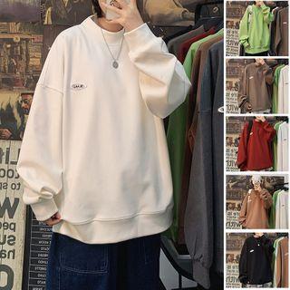 Long-sleeve Plain Applique Mock-neck T-shirt
