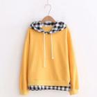 Mock Two-piece Plaid Panel Hoodie Yellow - One Size