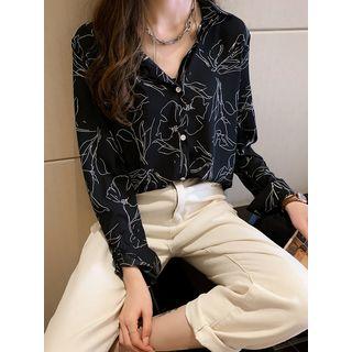 Printed V-neck Long-sleeve Shirt