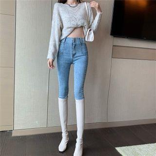 Set: High-waist Jeans + Open-knit Top