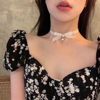 Faux Pearl Bow Choker Bow & Faux Pearl - White - One Size